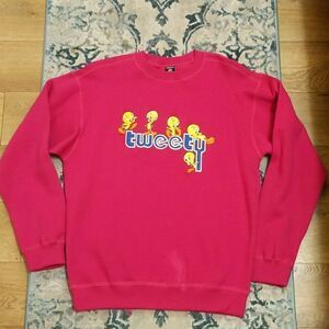 Vintage 90s TWEETY Warner Bros Sweatshirt Tweety Embroidery Logo Cartoon Pink S
